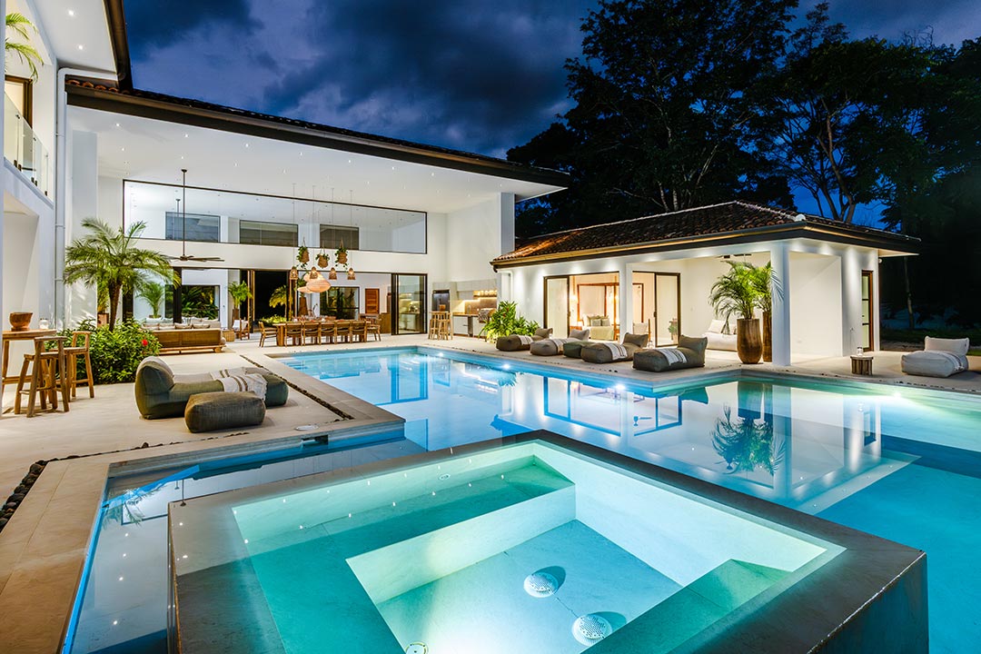 Luxury Airbnb photography Costa Rica – private pool with evening lights